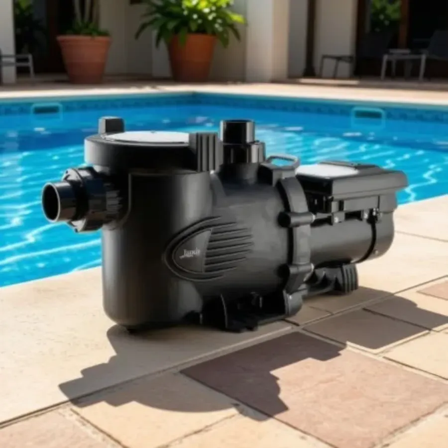 A pool pump beside a pool